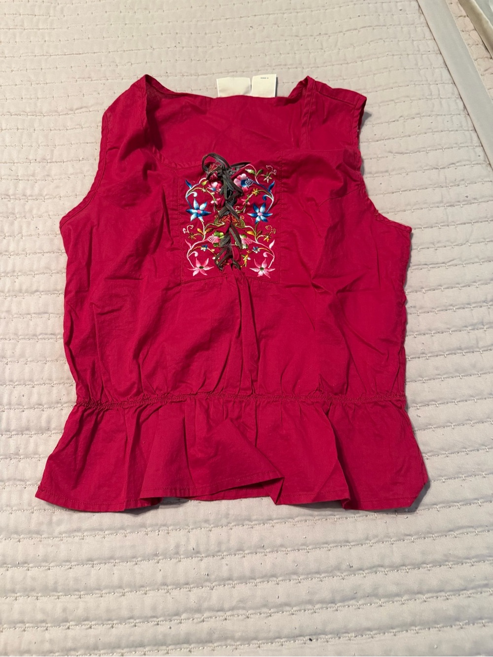 St. John's Bay Fuchsia Sleeveless Embroidered Peplum Camisole